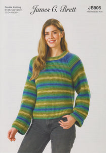 James Brett Double Knit Ladies Stripe Effect Sweater Knitting Pattern (JB905)
