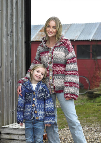 James Brett Aran Knitting Pattern Ladies & Girls Fair Isle Hooded Cardigan (JB918)