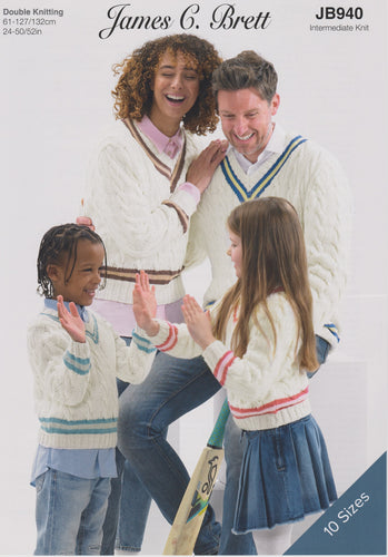 James Brett DK Knitting Pattern Matching Family Cable Detail Sweaters (JB940)