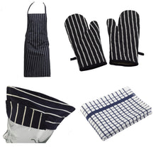 Load image into Gallery viewer, 4 Piece 100% Cotton Kitchen / BBQ Linen Set - Navy Blue (Various Options)