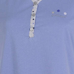 Ladies Nightdress with Polka Dot Trim & Buttons S - L (Blue or Pink)