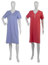 Load image into Gallery viewer, Ladies Nightdress with Polka Dot Trim &amp; Buttons S - L (Blue or Pink)