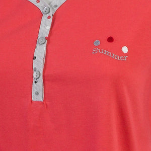 Ladies Nightdress with Polka Dot Trim & Buttons S - L (Blue or Pink)