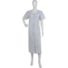 Load image into Gallery viewer, Ladies Button Through Seersucker Nightie with Floral Lace Detail (Blue or Pink)