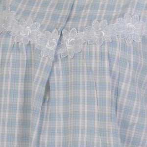 Ladies Seersucker Sleeveless Floral Lace Nightie S - XL (Blue or Pink)
