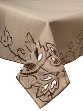 Load image into Gallery viewer, Lara Embroidered Leaf &amp; Cut Out Design Tablecloth (Taupe)