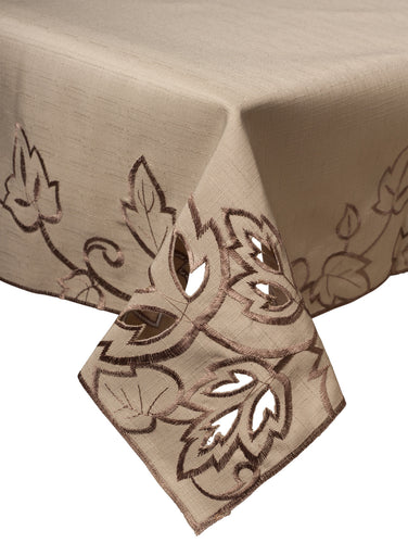 Lara Embroidered Leaf & Cut Out Design Tablecloth (Taupe)