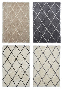 Morocco Diamond Design Shaggy Pile Rug Super Soft Hand Tufted Microfibre Acrylic Mat (4 Colours)