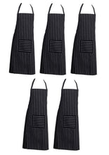 Load image into Gallery viewer, Navy Butchers Striped Polyester Apron With Pocket (Pack of 1 or 5)