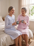 Slenderella Ladies Striped Cotton Nightdress with Button Detail (Blue or Pink)