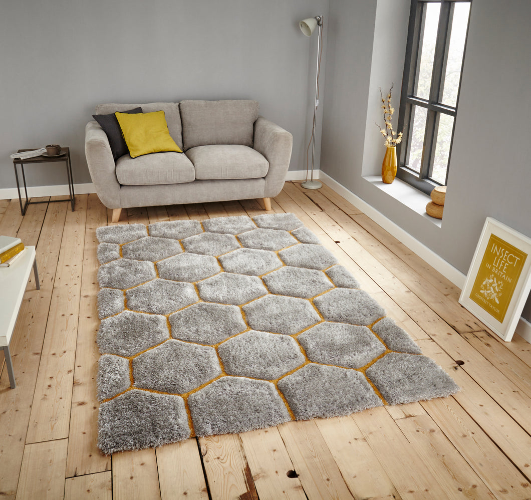 Noble House 3D Honeycomb / Hexagon Design Shaggy Rug (Various Colours)