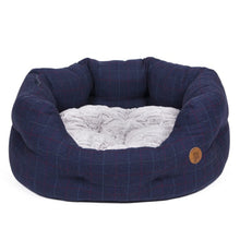Load image into Gallery viewer, Petface Midnight Tweed Oval Bed with Faux Fur Cushion (Various Sizes)
