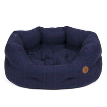 Load image into Gallery viewer, Petface Midnight Tweed Oval Bed with Faux Fur Cushion (Various Sizes)