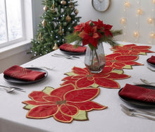 Load image into Gallery viewer, Embroidered Red Poinsettia Flower Table Runner (2 Sizes)