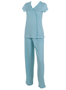 Ladies Combed Cotton Polka Dot Pyjamas S - XL (Aqua or Pink)