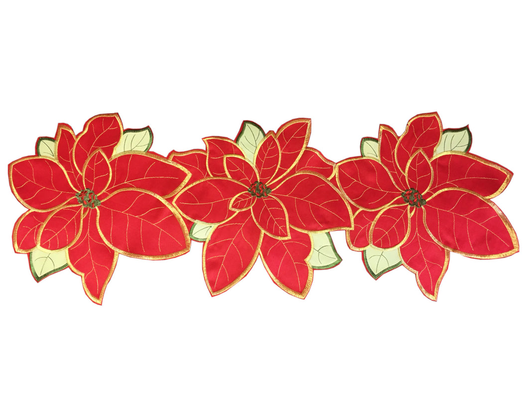 Embroidered Red Poinsettia Flower Table Runner (2 Sizes)