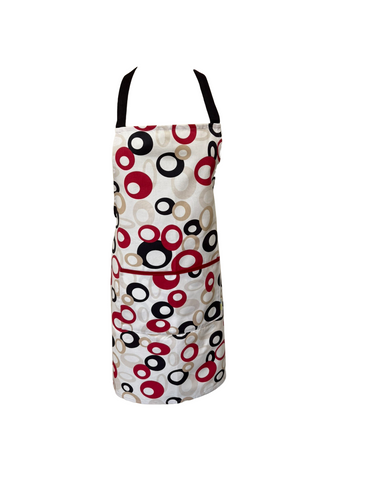 100% Cotton Bib Apron with Large Pocket 60cm x 80cm (Red, Black & Beige Circles)