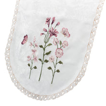 Load image into Gallery viewer, Macrame Arm Caps &amp; Chair Backs with Embroidered Flower Detail &amp; Leaf Style Trim