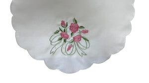 Traditional Pink Rose Arm Caps & Chair Backs Scalloped Trim