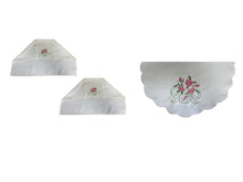 Load image into Gallery viewer, Traditional Pink Rose Arm Caps &amp; Chair Backs Scalloped Trim