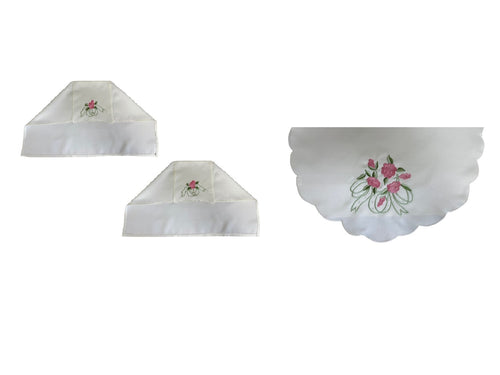 Traditional Pink Rose Arm Caps & Chair Backs Scalloped Trim