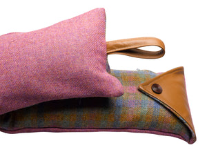 Harris Tweed Double Sided Draught Excluder with Leather Detail (Various Designs)