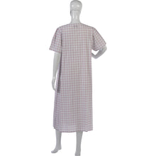 Load image into Gallery viewer, Ladies Button Through Seersucker Nightie with Floral Lace Detail (Blue or Pink)
