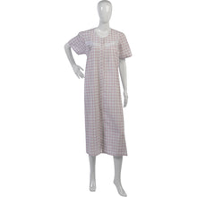 Load image into Gallery viewer, Ladies Button Through Seersucker Nightie with Floral Lace Detail (Blue or Pink)