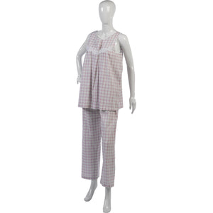 Ladies Seersucker Floral Lace Detail Pyjamas S - XL (Blue or Pink)