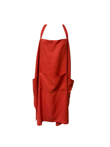 Red Linen Loose Smock Apron with Pockets 42” x 38”