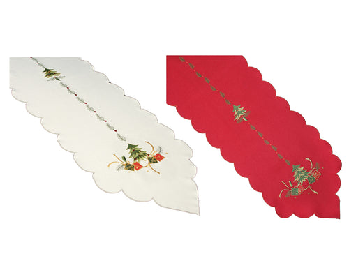 Christmas Tree Embroidery Table Runner with Scalloped Edge (2 Colours)