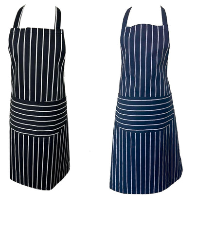 Striped Butchers Full Bib Apron with Curved Pocket (2 Colours)
