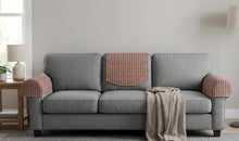 Load image into Gallery viewer, Coral &amp; Grey Check Round Arm Caps or Chair Backs