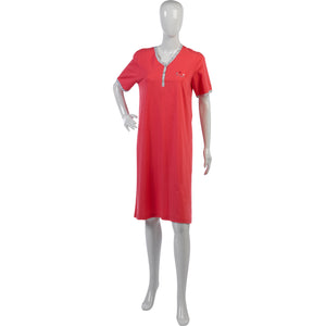 Ladies Nightdress with Polka Dot Trim & Buttons S - L (Blue or Pink)