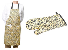 Load image into Gallery viewer, Tiger Print Bib Apron &amp; Gauntlet or Double Oven Glove Set