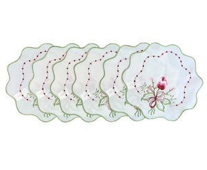 Pack of 6 Embroidered Tulip & Scallop Edge Doilies (2 Sizes)
