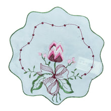 Load image into Gallery viewer, Pack of 6 Embroidered Tulip &amp; Scallop Edge Doilies (2 Sizes)