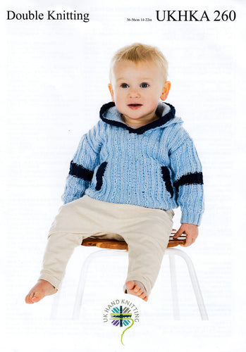 UKHKA 260 Double Knitting Pattern Kid’s Long Sleeve & Sleeveless Hoodies