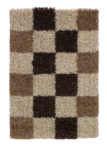 Vista Checked Shaggy Pile Rug - Beige (Various Sizes)