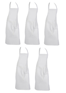 Professional 100% Polyester White Bib Apron - No Pocket (Pack of 1 or 5)