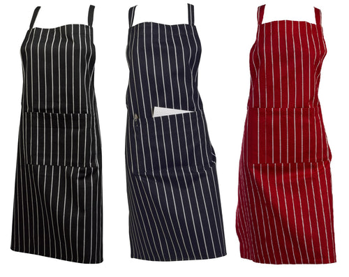 100% Cotton Woven Stripe Butchers Apron with Pocket (Various Colours)