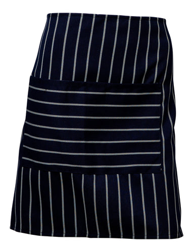 Woven Stripe Butchers Half Apron - Pocket, Bleach Resistant (Navy)