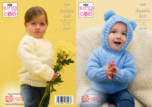 King Cole DK Charity Knitting Pattern - Baby Sweaters (1007)