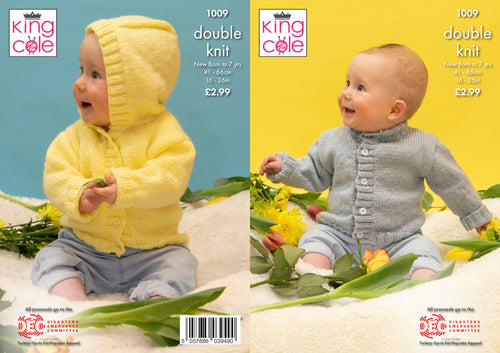 King Cole DK Charity Knitting Pattern - Baby Cardigans (1009)
