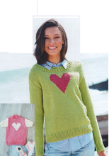 Load image into Gallery viewer, UKHKA 252 Chunky Knitting Pattern - Long &amp; Short Sleeve Heart Design Sweaters