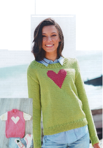 UKHKA 252 Chunky Knitting Pattern - Long & Short Sleeve Heart Design Sweaters