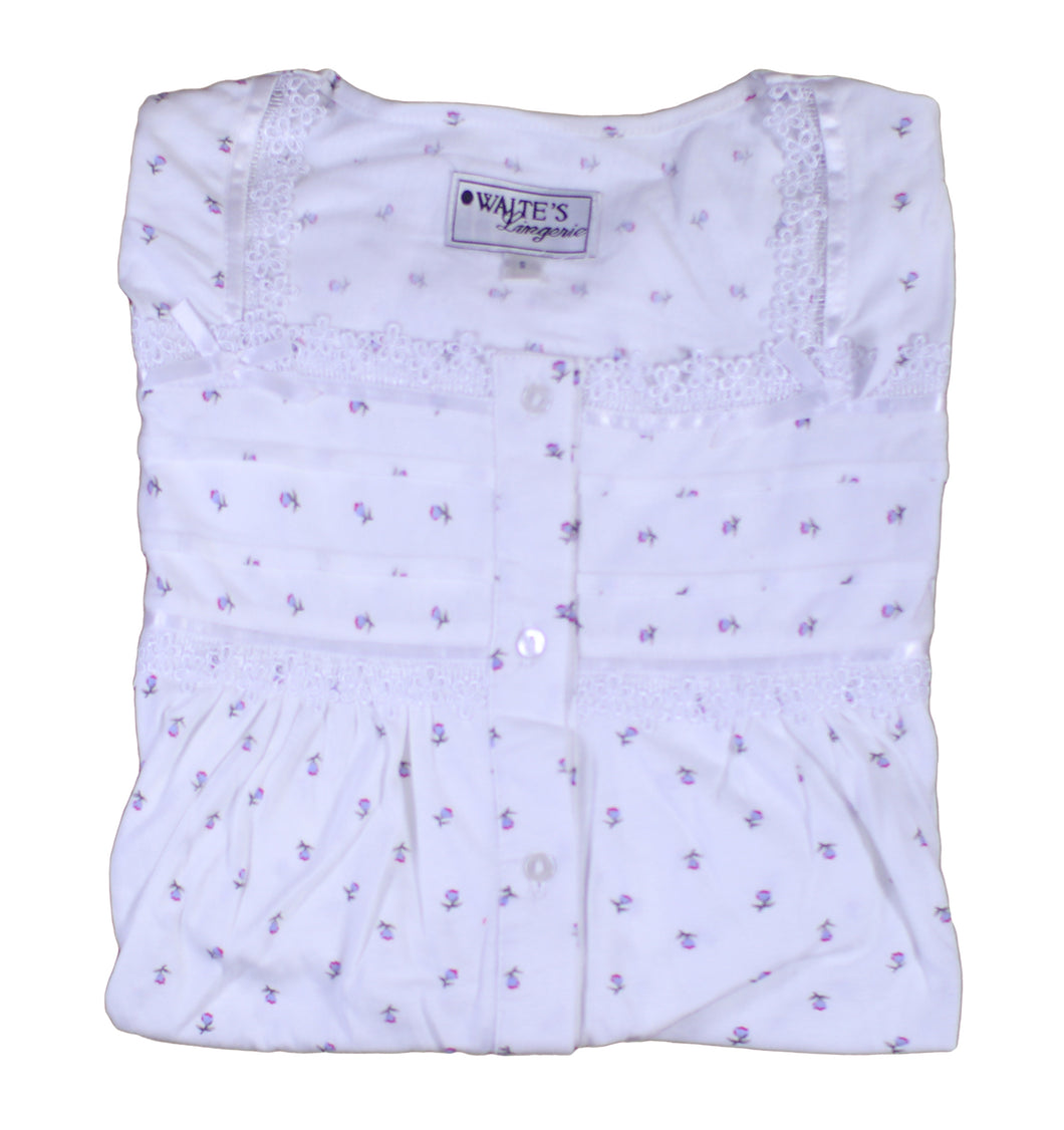 Ladies 100% Cotton Floral Cap Sleeve Pyjamas Set Small (Lilac)