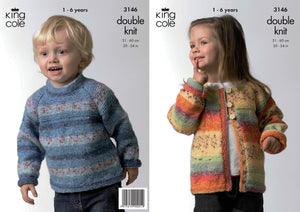 King Cole Double Knitting Pattern - 3146 Kids Sweater & Cardigan