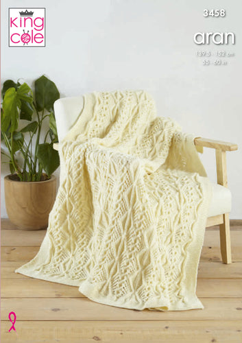 King Cole Aran Knitting Pattern - Afghan Throw (3458)