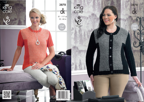 King Cole Double Knitting Pattern - 3878 Ladies Ribbed Jacket & Sweater